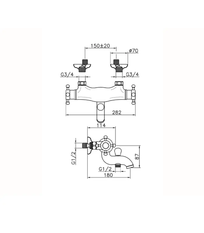 Huber Victorian Thermostatische Badkraan Brons VTT2701027