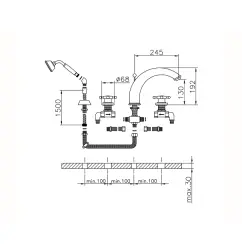 Huber Victorian 4 gats Badkraan met Douchegarnituur RVS VT0002602A