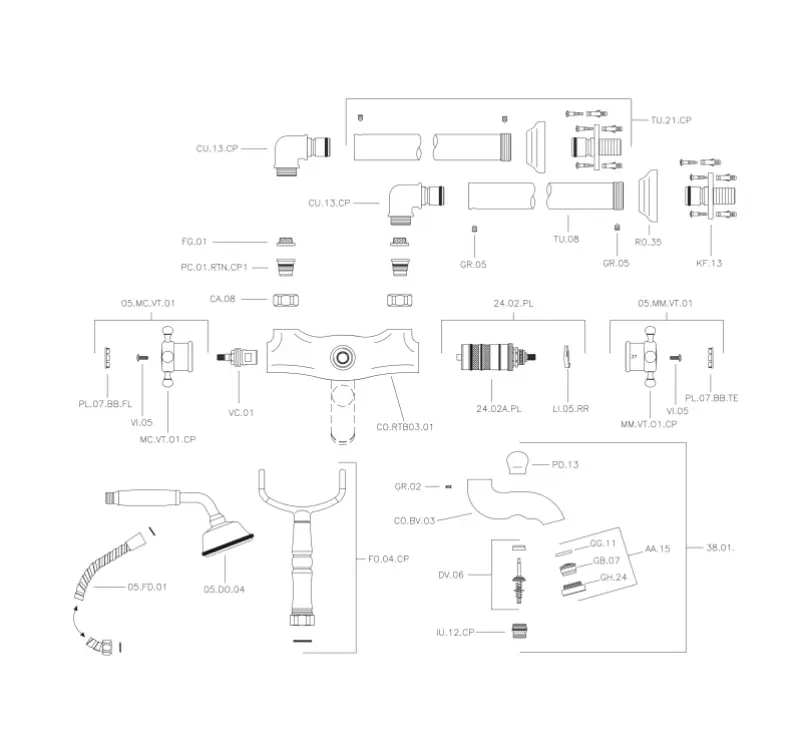 Huber Victorian Staande Thermostatische Badkraan met Douchegarnituur Brons VTT3901027