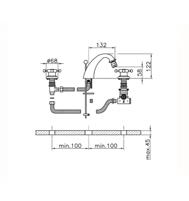 Huber Victorian 3 gats Thermostatische Bidetmengkraan Brons VTT7301027