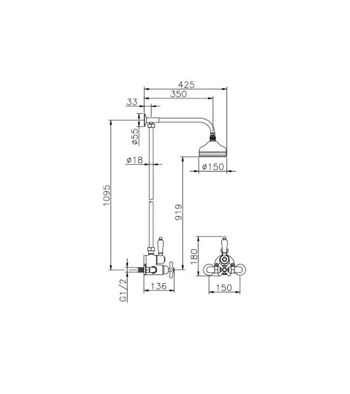 Huber Croisette Douchecombinatie 15cm Goud 591.CS01H.AG