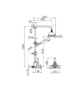 Huber Croisette Douchecombinatie 15cm Brons 590.CS01H.BA