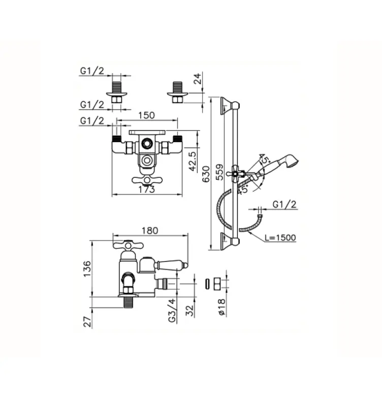 Huber Croisette Thermostatische Doucheset Chroom 190R.CS01H.CR