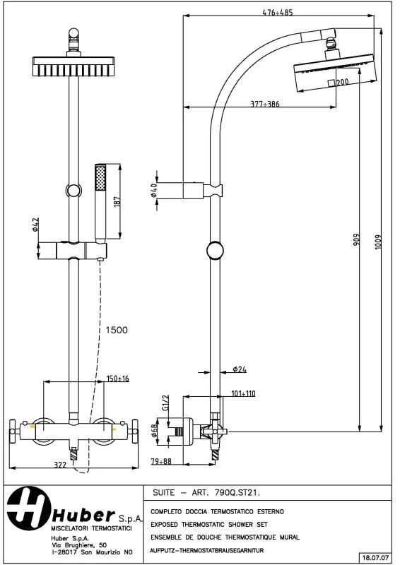 Huber Suite Douchekolom met thermostaatkraan 790QST21HCR
