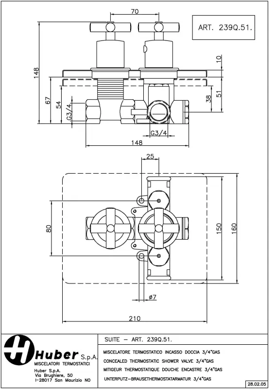 Huber Suite Inbouw thermostaat met stopkraan 239Q51HCR