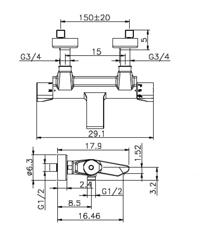 Huber Advant bad/douche thermostaatkraan chroom AD.T21010.21