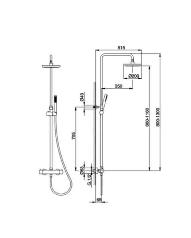 Huber Tratto Douchekolom met thermostaat chroom TVC8201021