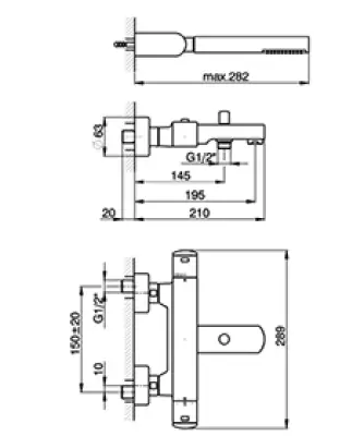 Huber Dado thermostaatkraan bad/douche met douchegarnituur Chroom DD.D27010.21