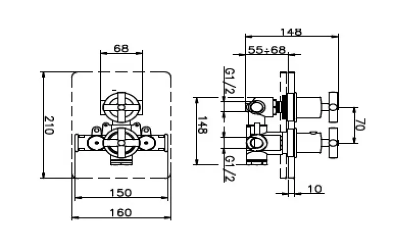 Huber Suite Inbouw thermostaat met 2-omsteller Chroom 369Q.01H.CR