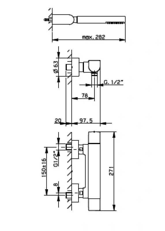 Huber Dado Cascade Douchekraan thermostatisch met handdoucheset Chroom DC.D01010.21