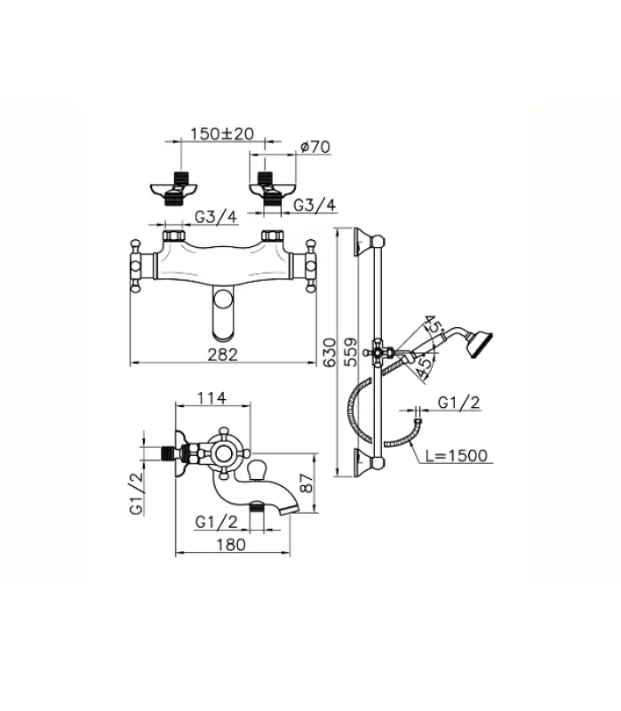 Huber Victorian Thermostatische Badkraan met douchegarnituur Goud VTS270102G
