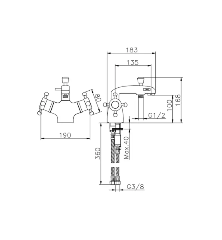 Huber Victorian Thermostatische Badkraan voor badrandmontage Brons VTT6201027