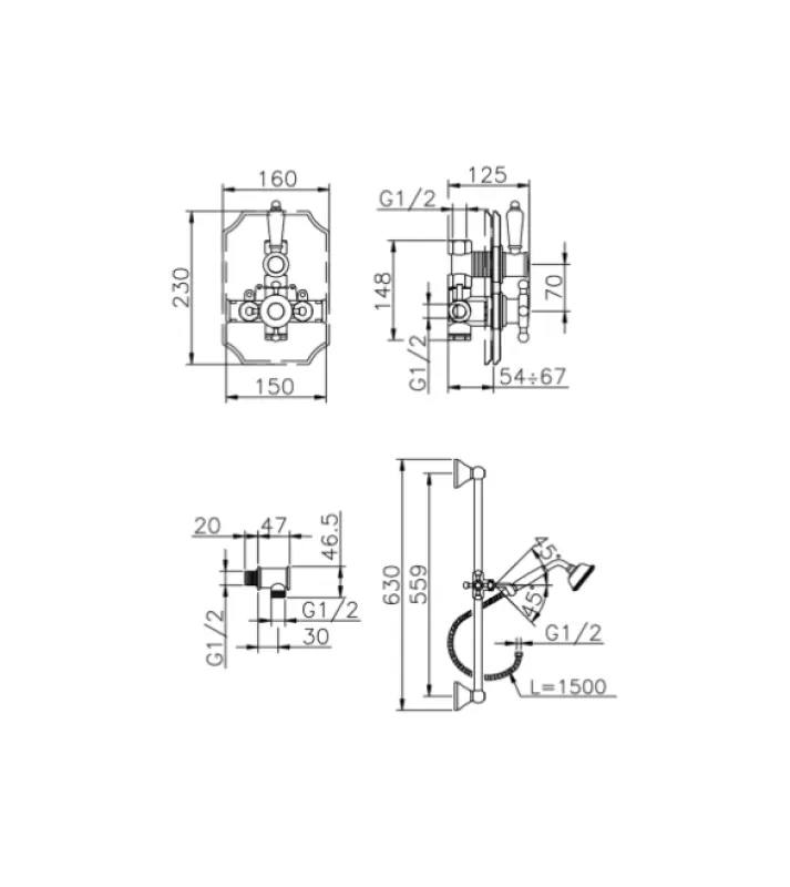 Huber Victorian Thermostatische Inbouw Doucheset RVS 910.VT01H.AC