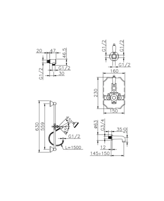 Huber Victorian Thermostatische Inbouw Bad-Doucheset RVS 	914.VT01H.AC
