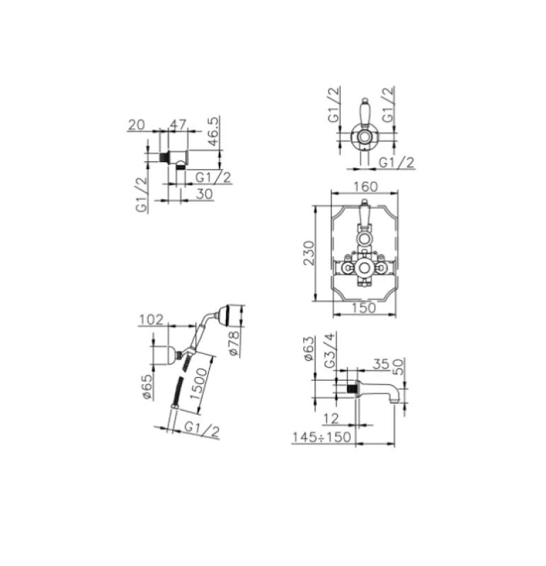 Huber Victorian Thermostatische Inbouw Bad-Doucheset Goud 915.VT01H.AG