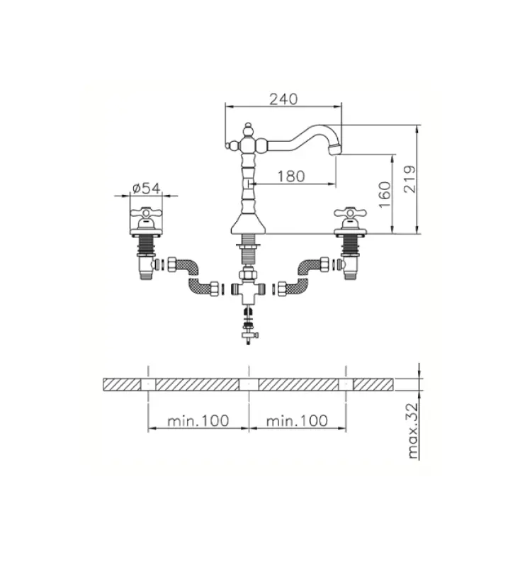 Huber Croisette 3-gats Wastafelmengkraan Goud CS0010602G