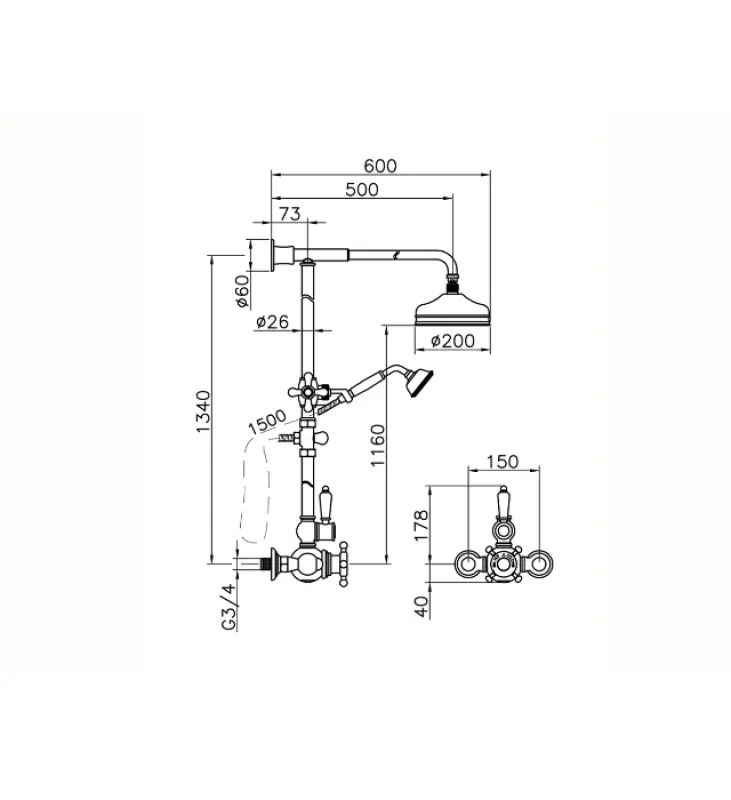Huber Victorian Thermostatische Doucheset 20cm RVS 590.VN21H.AC