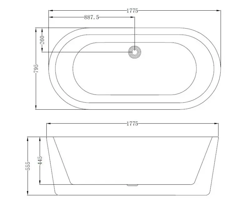 Blusani Free Black & White vrijstaand bad 178x80 acryl BF01102