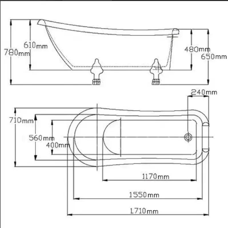 Blusani Classic nostalgisch vrijstaand bad 171x71 acryl BC09101