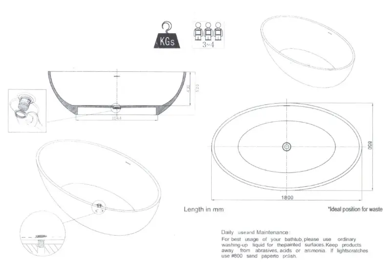 Solid S Loupi vrijstaand bad 180x85 glans wit BS24100