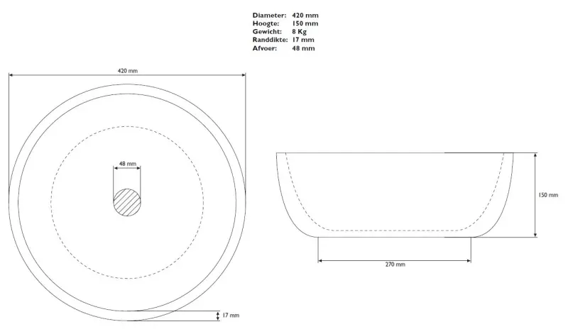 Blusani Stone opzet waskom 42 cm wit BS301100
