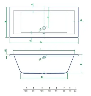 Blusani Quad ligbad 180x80 cm wit BQ412180