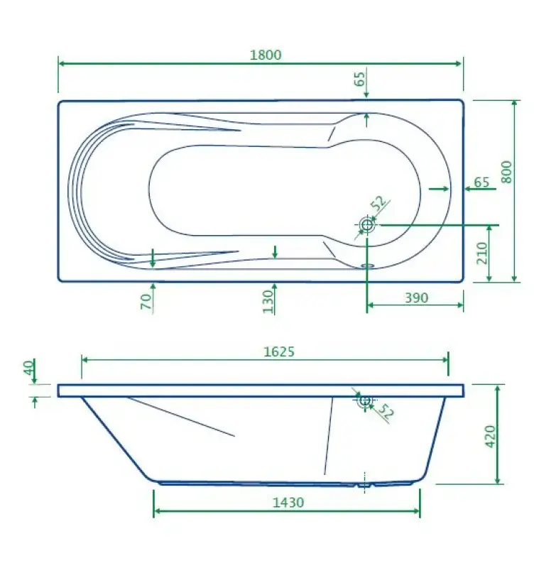 Blusani Curve ligbad 180x80 cm wit BC412181