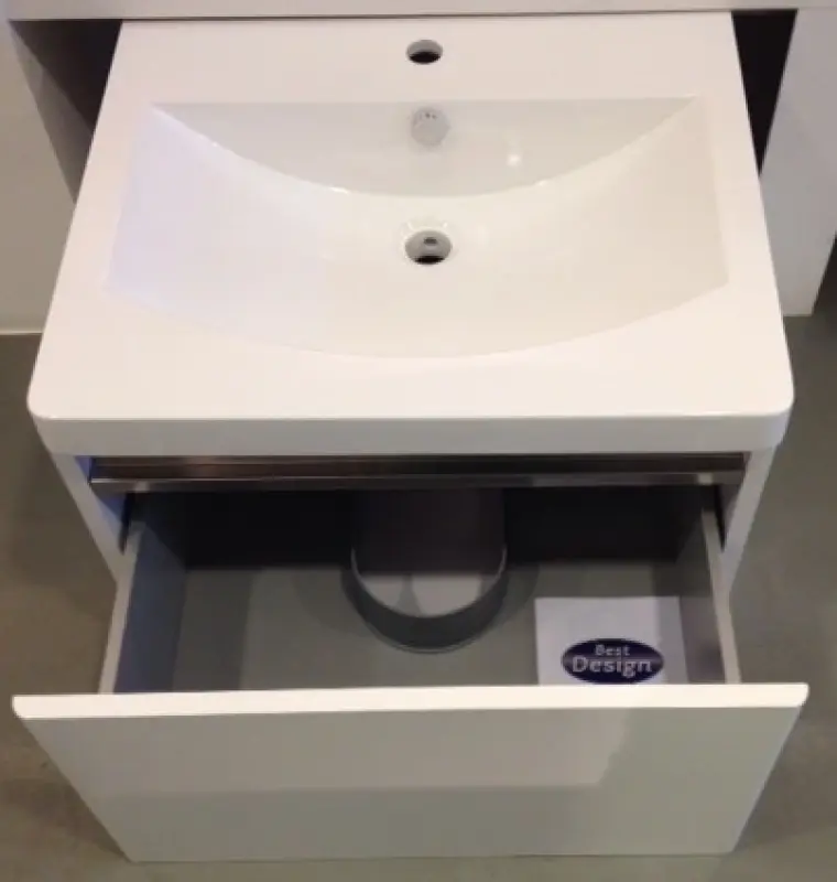 Blusani Atlanta wastafelonderkast greeploos met 1 lade 60x49 cm glans wit BCA01106001