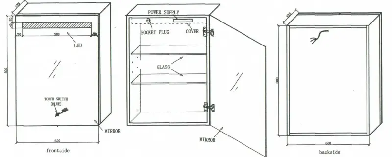 Blusani Double spiegelkast 60cm met led verlichting aluminium BD21060