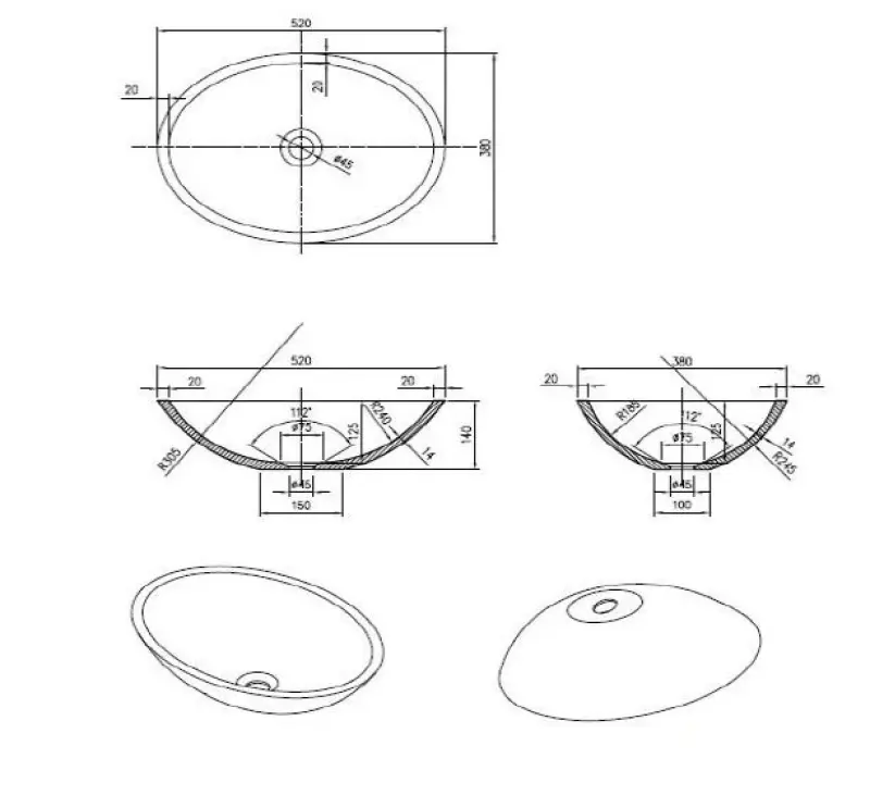 Solid S Loupi opzet ovale waskom 52x38cm lava BS301155