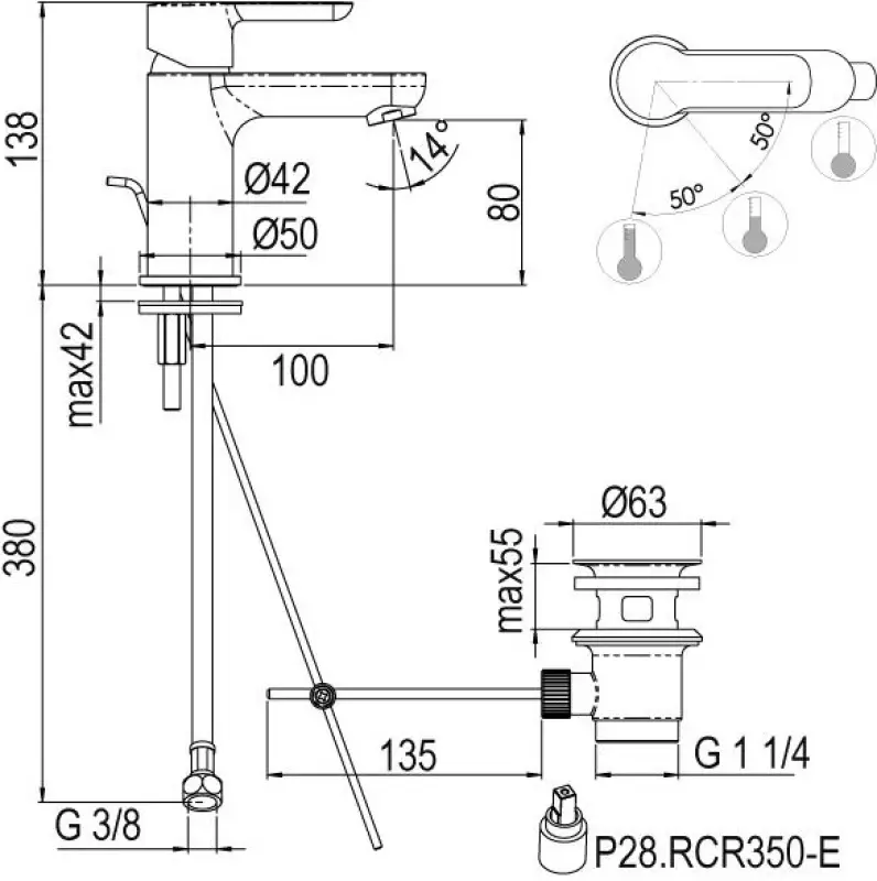 Rubio Luca wastafelkraan met waste chroom R208701E21
