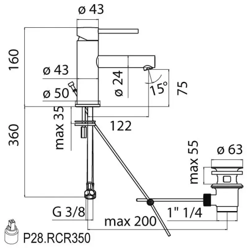 Rubio Roma wastafelkraan met waste chroom R20270221
