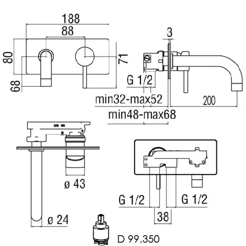 Rubio Roma inbouw wastafelkraan 200 chroom R202721L21