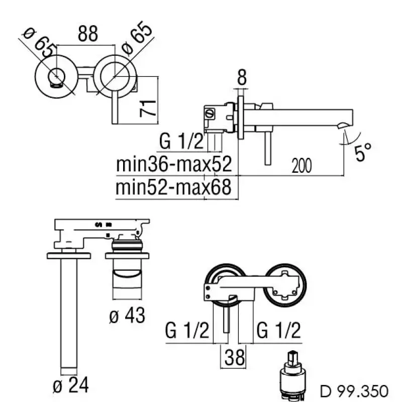 Rubio Roma inbouw wastafelkraan 200 chroom R202724L21