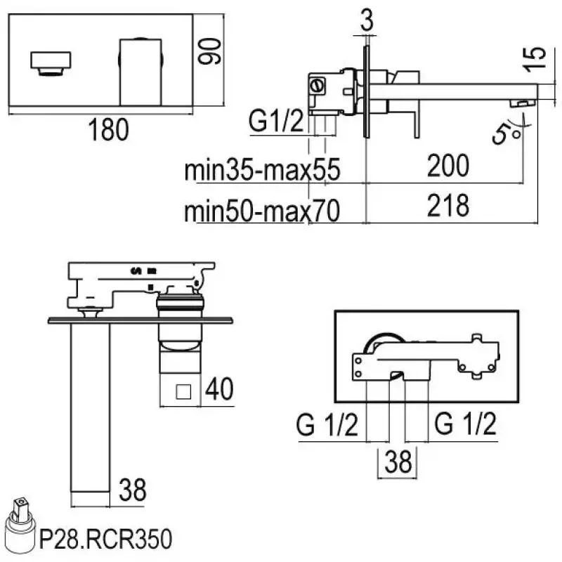 Rubio Piazza inbouw wastafelkraan chroom R204521L21