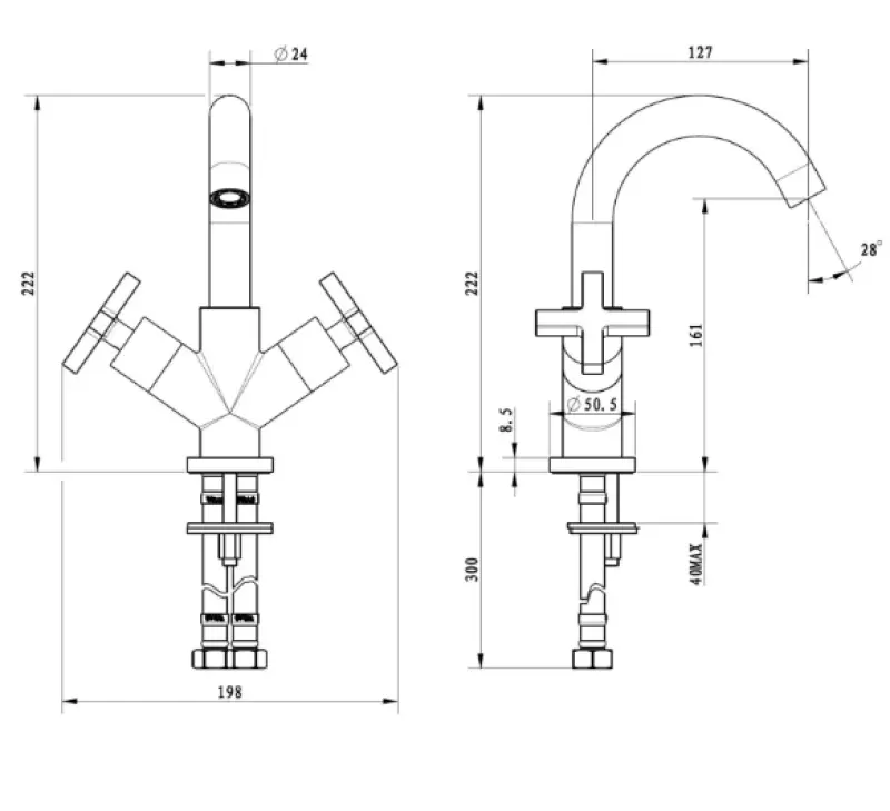 Rubio Bologna wastafelkraan zonder waste chroom R20410121