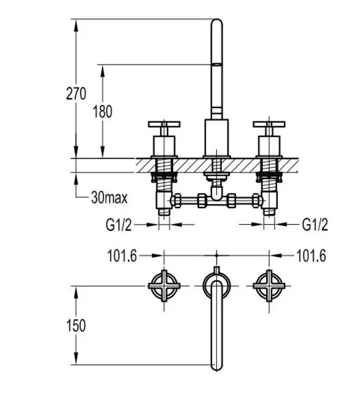 Rubio Bologna 3-gats wastafelkraan chroom R20410221