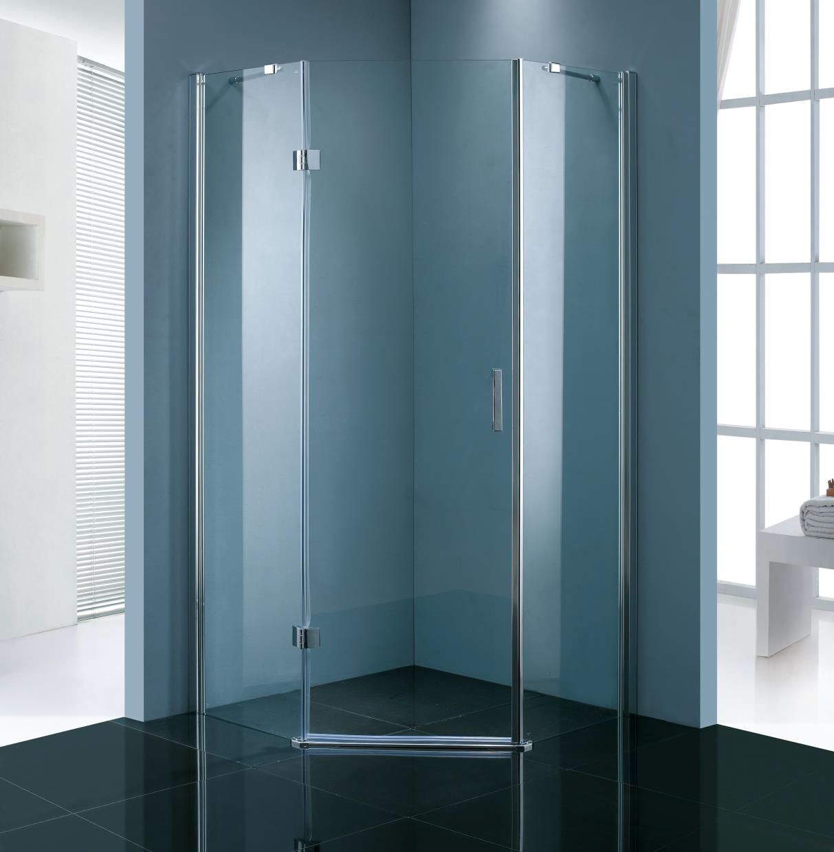 Stern Douchecabine vijfhoek 1 deur 90x90 cm zilver helder glas ST4020