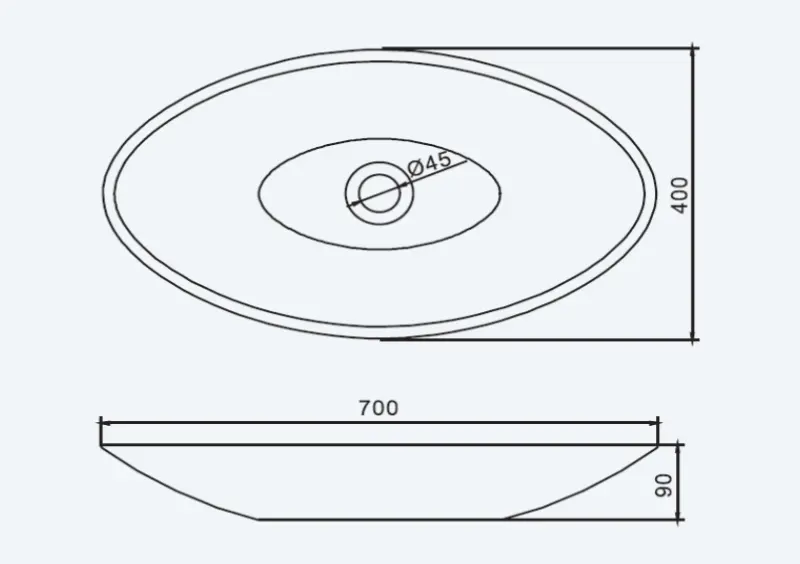 Solid-S Top opbouwwastafel ovaal mat wit B70xD40X9cm 1207916982