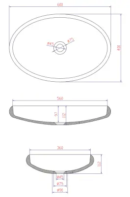 Solid-S Top opbouwwastafel ovaal mat wit B60xD40x11.2cm 1207916992