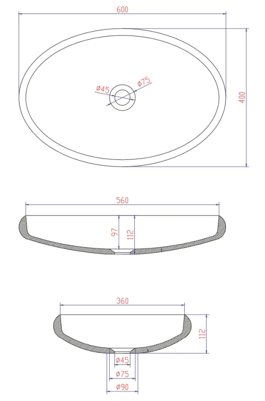 Solid-S Top opbouwwastafel ovaal mat wit B60xD40x11.2cm 1207916992