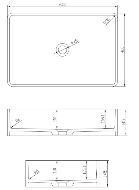 Solid-S Top opbouwwastafel rechthoek mat wit B60xD40xH15cm zonder waste SOLS20116