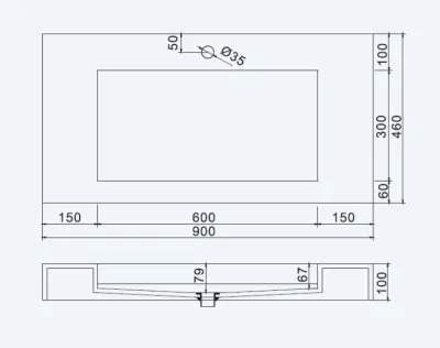 Solid-S Wall wastafel rechthoek mat wit B90xD46xH10cm geen kraangat 1207917202