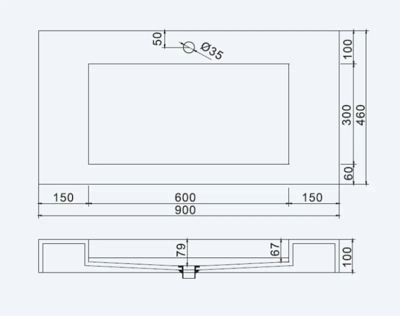 Solid-S Wall wastafel rechthoek mat wit B90xD46xH10cm geen kraangat 1207917202