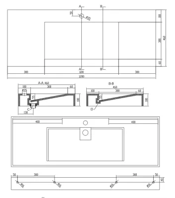 Solid-S Wall wastafel rechthoek mat wit B120xD46xH10cm geen kraangat 1207917212