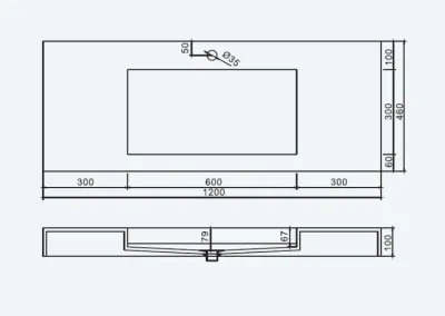 Solid-S Wall wastafel rechthoek mat wit B120xD46xH10cm geen kraangat 1207917212