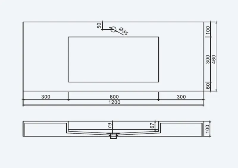 Solid-S Wall wastafel rechthoek mat wit B120xD46xH10cm geen kraangat 1207917212