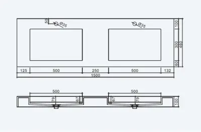 Solid-S Wall dubbele wastafel rechthoek mat wit B150xD46xH10cm 1207917232