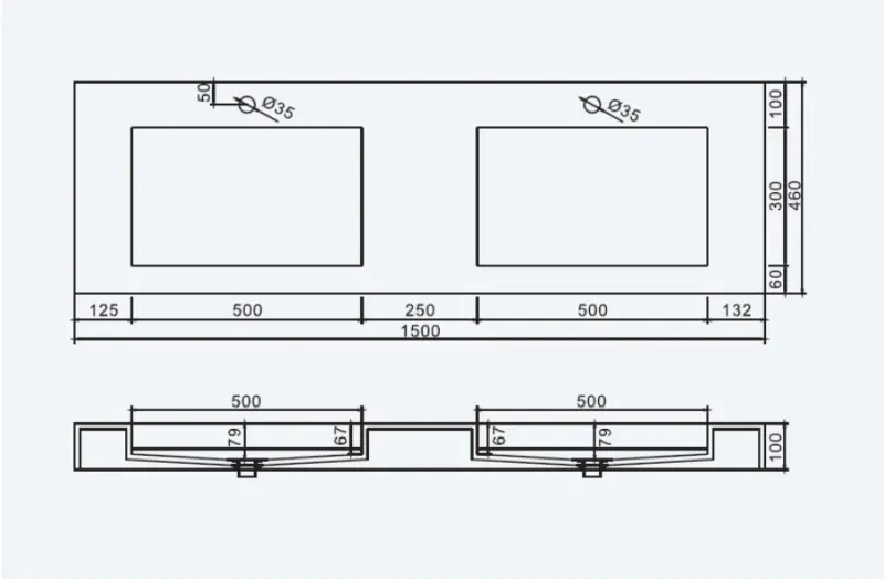 Solid-S Wall dubbele wastafel rechthoek mat wit B150xD46xH10cm 1207917232