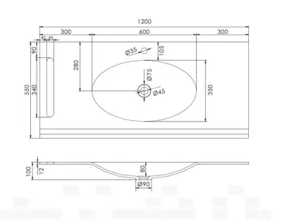 Solid-S Wall Special wastafel met handdoekrek rechthoek mat wit B120xD55xH10cm geen kraangat 1207917252